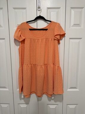Peach Textured Short Sleeve Babydoll Tunic
